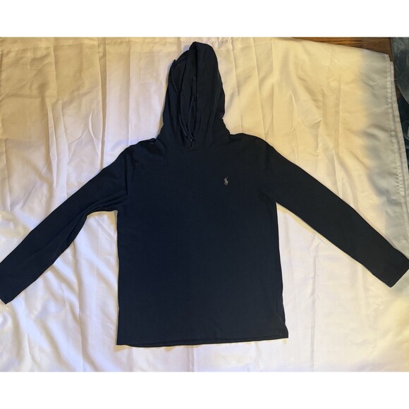 Polo Ralph Lauren Men's Hooded Long Sleeve T Shirt Medium Black Hoodie Tee Logo - Picture 1 of 3
